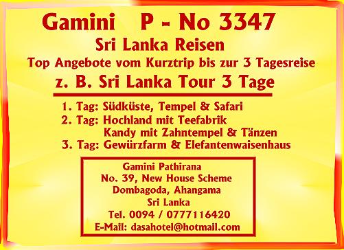 Gamini - Sri Lanka Reisen, Top Angebote fr Ausflge nach Kandy, Matara, Galle, Schildkrtenfarm, Hochland, Teefabrik, Zahntempel, usw.